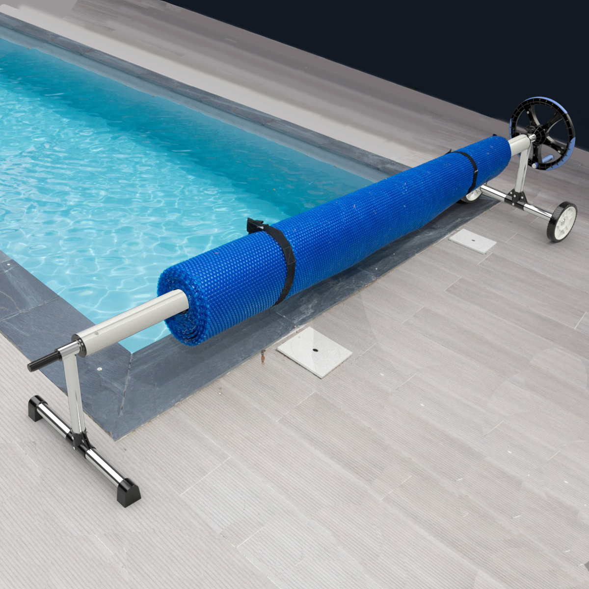 Roll-Up Systeem Zwembadafdekking Roll-up en Zonneafdekking Roll-up Systeem met Riemen Aluminium 5,5M