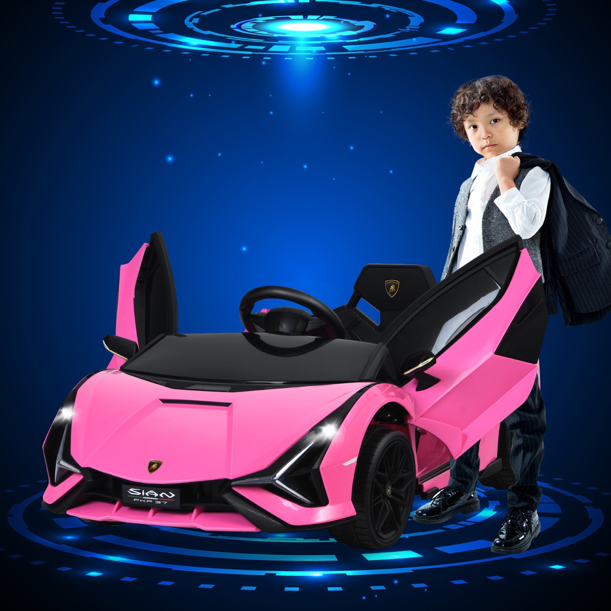 12V kinderauto met 2.4G afstandsbediening met muziek en LED koplampen 108 x 64 x 41 cm Roze