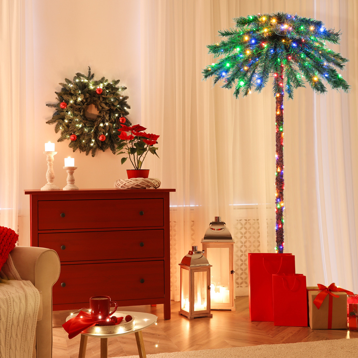 183cm Lange Kunstmatige Palmboom met PVC Takuiteinden Verlichte Kunstmatige Boom voor Kerstmis Groen
