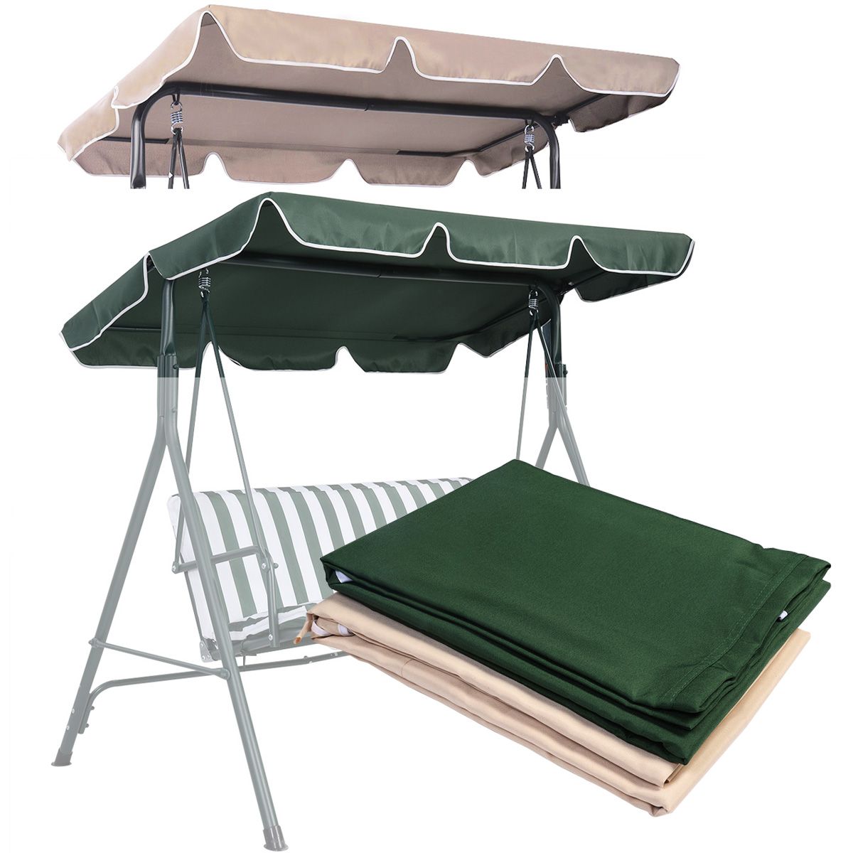 Sun canopy vervangende luifel dakbedekking voor schommelstoel beige/groen 196 x 110 cm