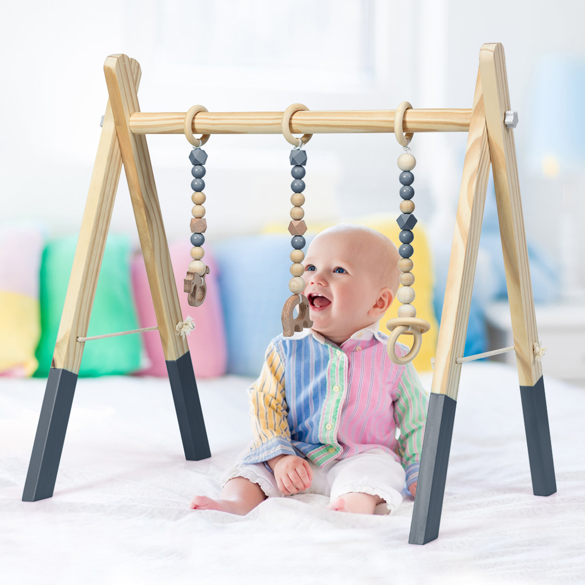 Baby Gym Babyspeeltoestellen Speeltrapeze Speelboog Houten speelgoed Activiteitencentrum met 3 Kinde