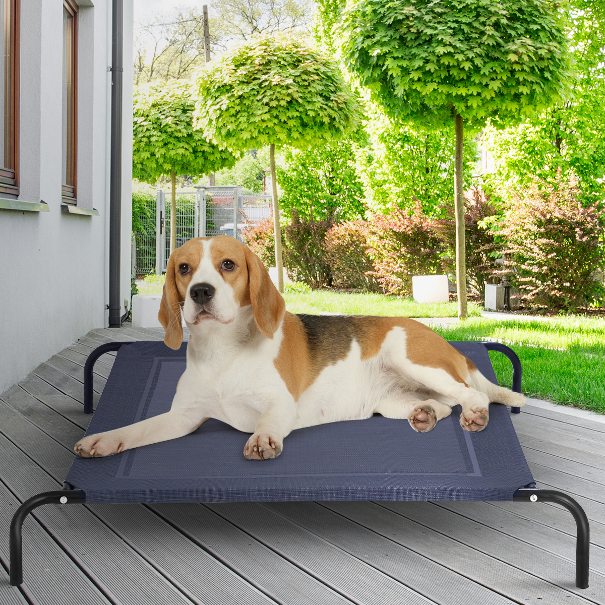 verhoogd hondenbed voor groot hondenbed zowel binnen als buiten camping stalen kader mat