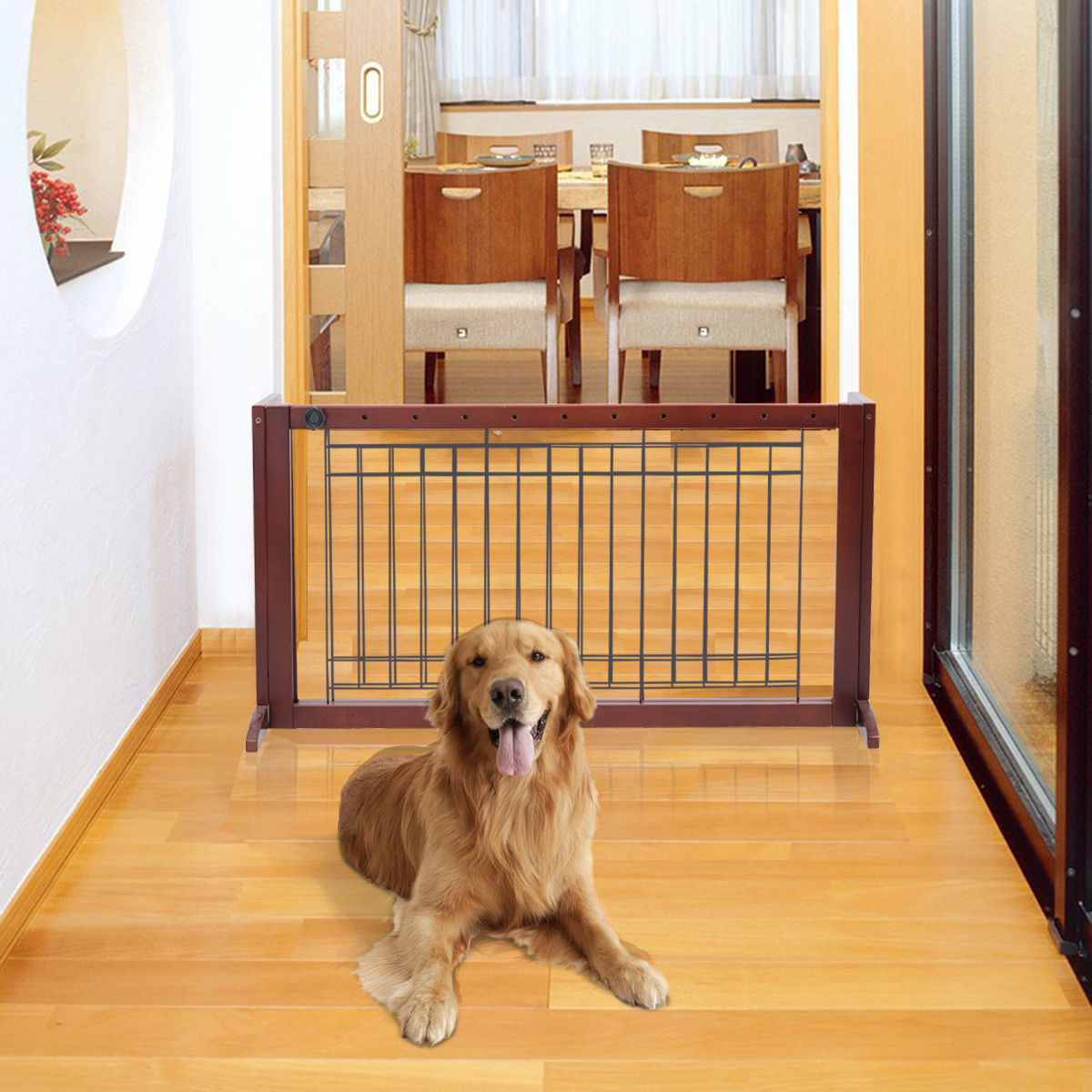 Uitgebreide Verstelbare poort voor Huisdieren Veiligheidshek Massief Constructie Houtvrij Stand Hond