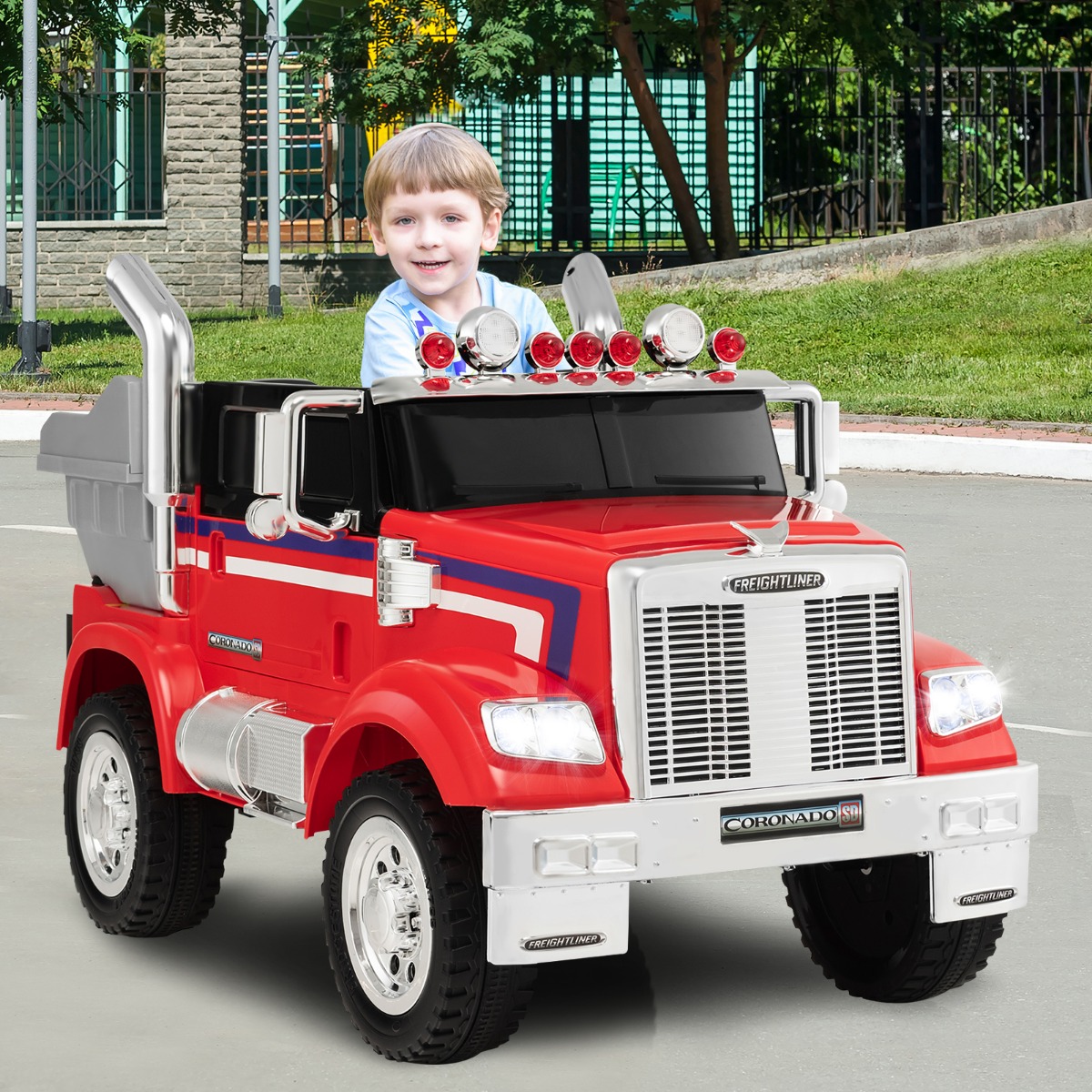 Optimus Prime 12V Opzit-Kiepkipper met Verstelbare Kiepbak Kinderauto Vrachtwagen met Muziek en Verh