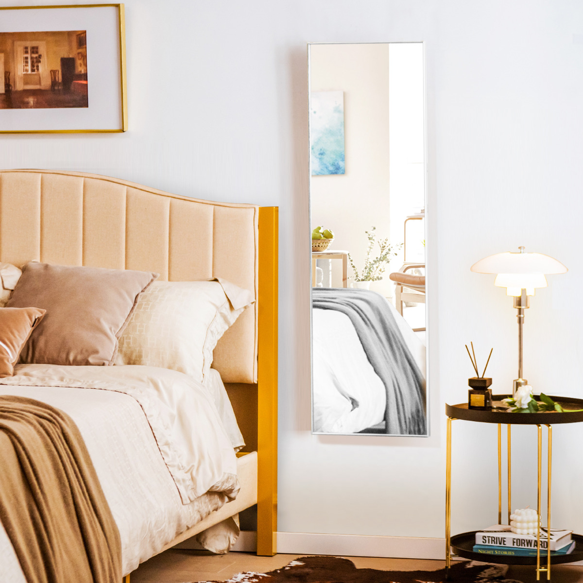 37 x 120 cm Full Body Spiegel met in Hoogte Verstelbare Ophanghaak Wandspiegel Zilver