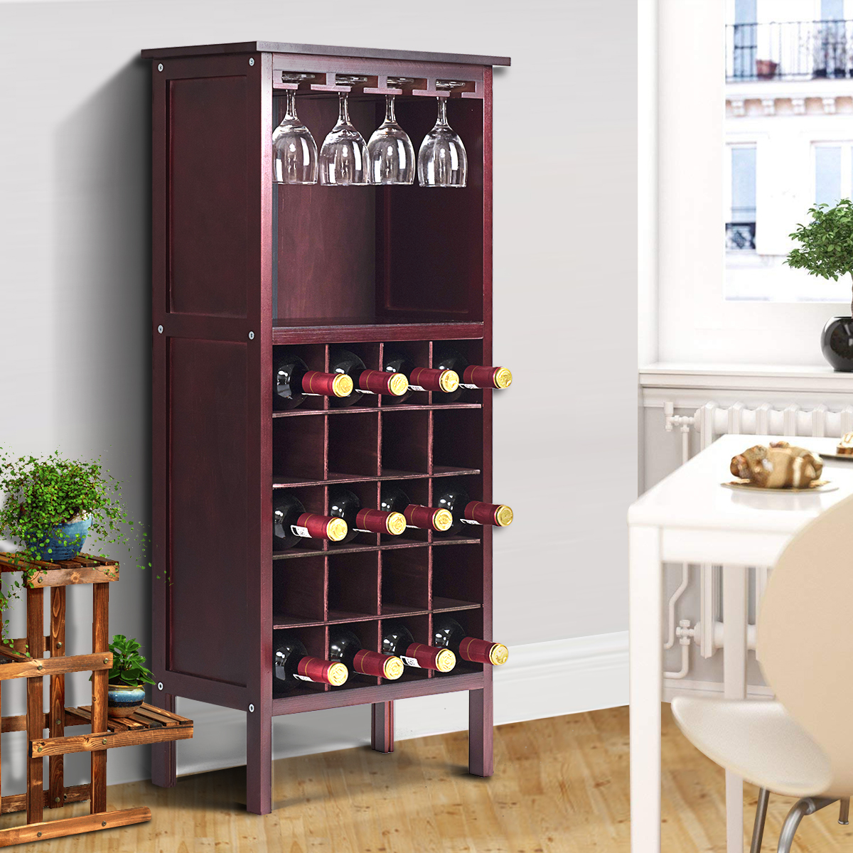 wijnkast voor 20 flessen wijn fles organisator opslag plank weergeven houten wijnrek met glas hanger