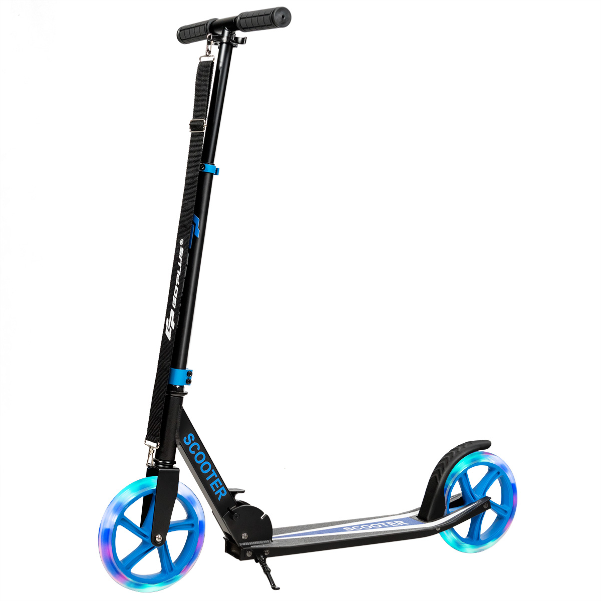 Sport Scooter met verstelbare handgreep en opvouwbaar met 2 LED blauw - Costway