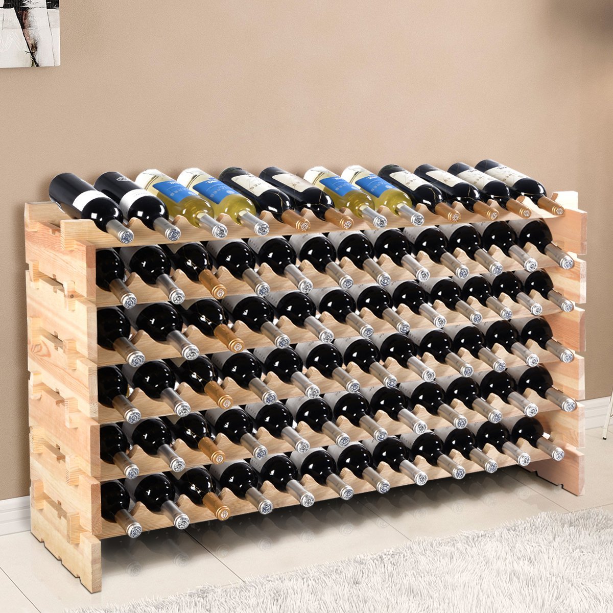 Houten Flessenrek Wijnrek 72 fles capaciteit wijnopslag rek Wijn Display planken
