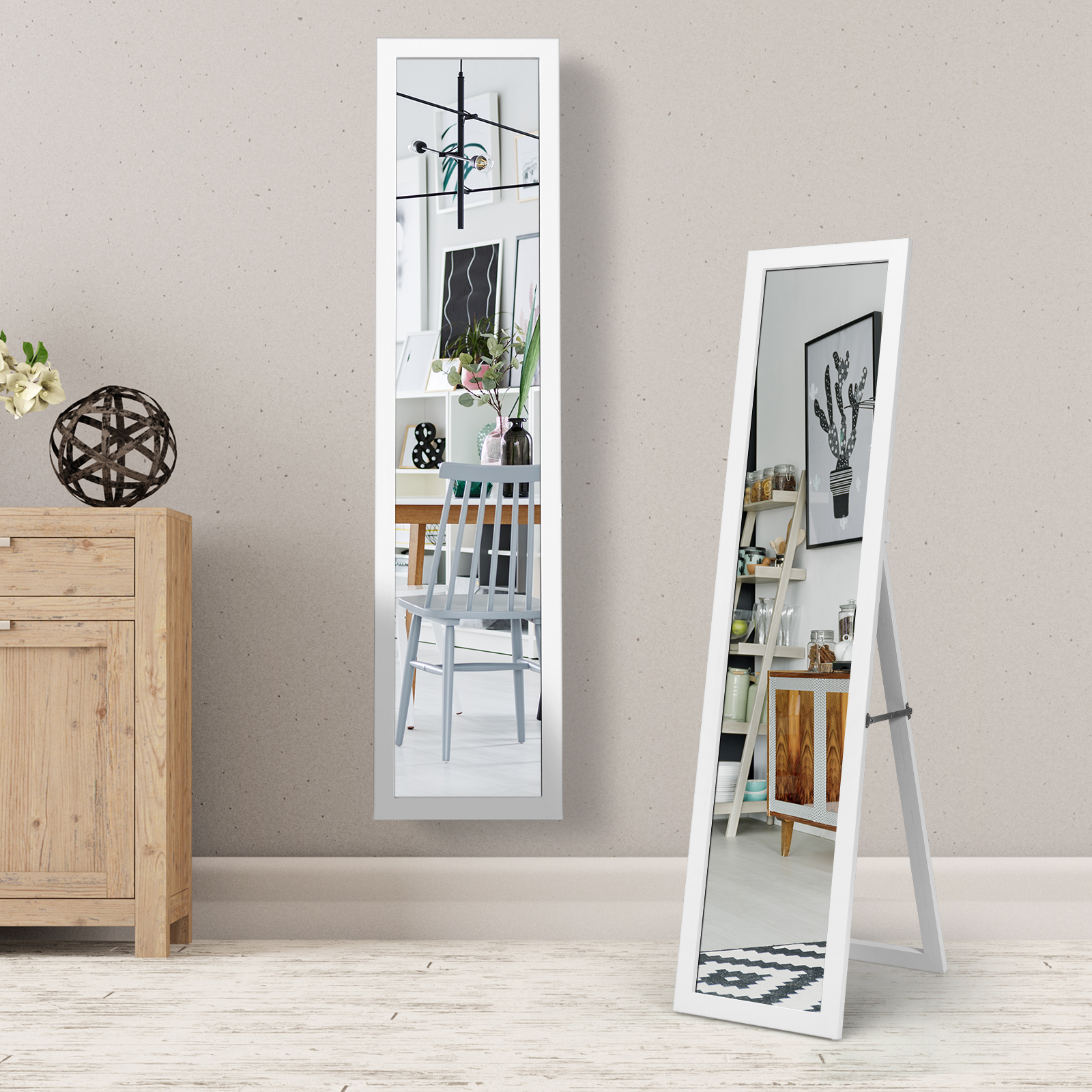 2-in-1 Volledig ingerichte Vloer aankleden spiegel Houten Moderne Eenvoud Wandgemonteerde Spiegel Wi