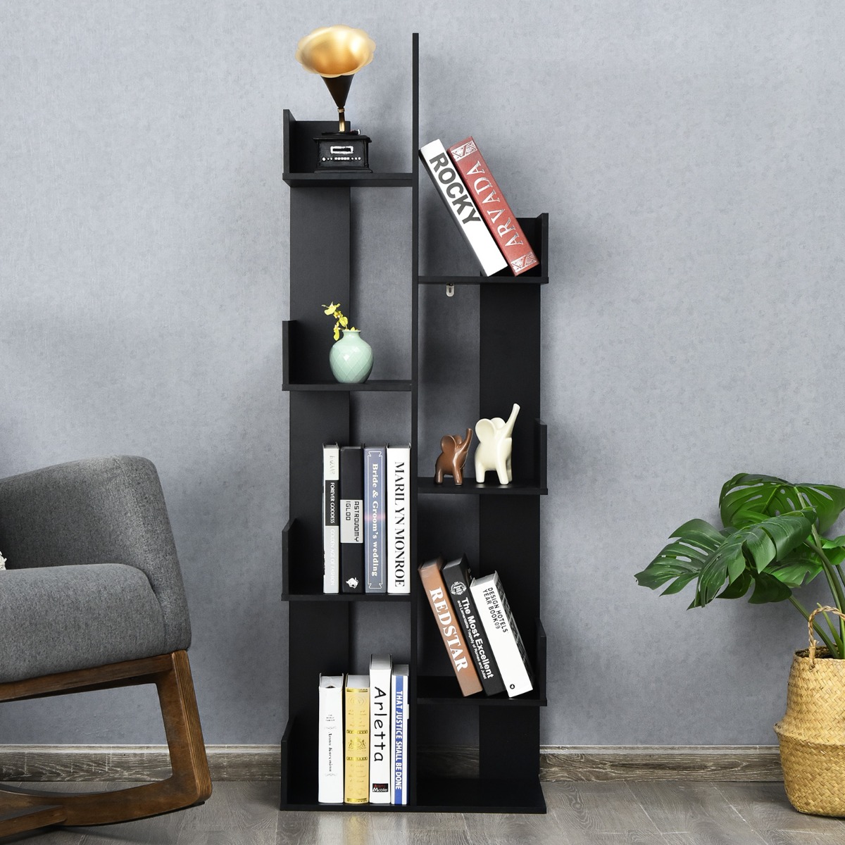 8-laagse boekenkast multifunctionele boekenplank met 8 open compartimenten ruimtebesparende Zwart