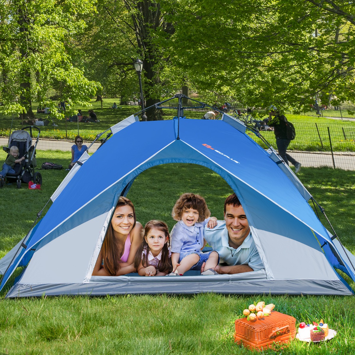 Onmiddellijke Pop-Up Tent 4-Persoons Kampeertent 3-in-1 Dubbellaags Familie Tent met Afneembare Rege