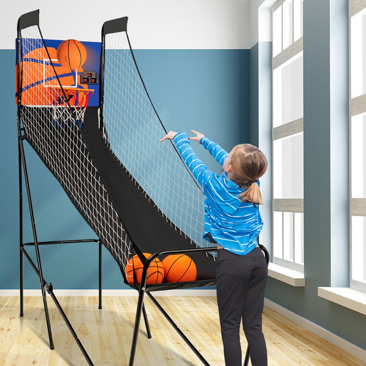 Portable Arcade Basketball Game Basketbalmachine voor kinderen 208 x 62 x 207 cm zwart