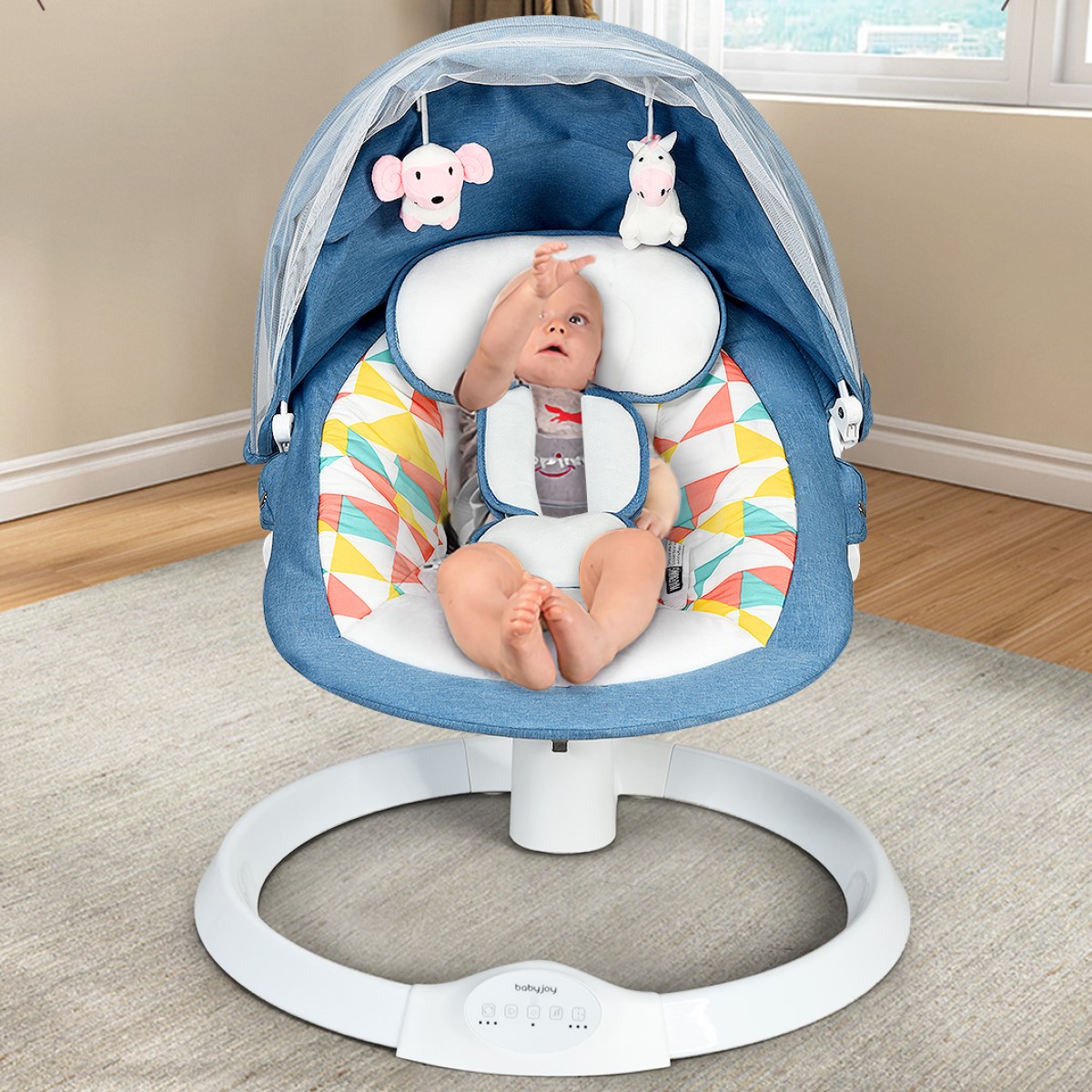 Elektrische Baby Schommelstoel Babyschommel 69 x 64 x 74 cm Wit + Blauw