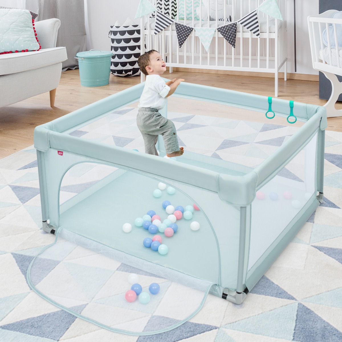 Babybox Speelbox met Ademend Gaas met 50 Speelballen 120 x 120 x 68 cm Blauw