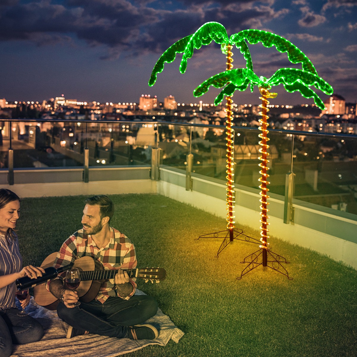 Kunstmatige Verlichte Palmboom met LED-verlichting Opvouwbare Basis LED Palmboom 118x80x154cm