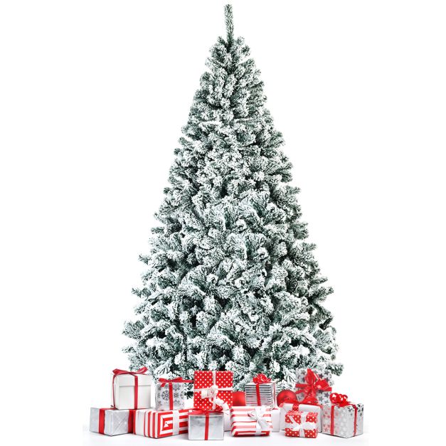 overschrijving Economie Verdeelstuk 225cm Kunstkerstboom Sneeuwspar Metalen Standaard Kerstboom - Costway