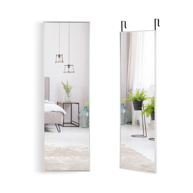 Mos Daar Validatie 37 x 120 cm Full Body Spiegel met in Hoogte Verstelbare Ophanghaak Wandspiegel  Zilver - Costway