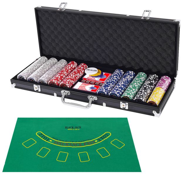 Grote hoeveelheid autobiografie cafe 500 Stuks Casino Poker Set met Fiches & Speelkaarten & Dobbelstenen &  Dealer Fiches & Tafelkleed Zwart - Costway