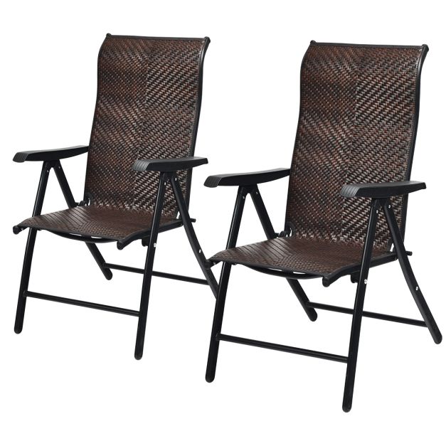 mild Uit Consumeren 2 Rotan Vouwstoelen voor de Patio Draagbare Buiten Kampeerstoelen Bruin -  Costway