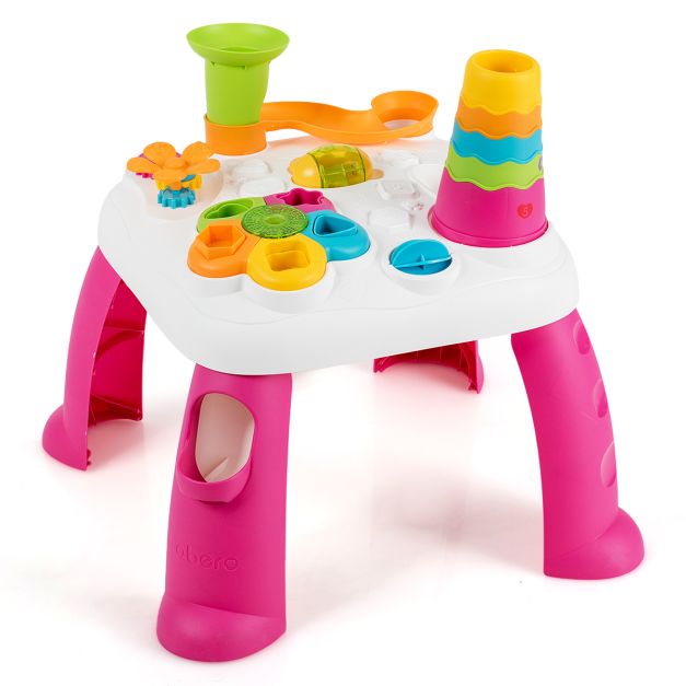 foto zeil Positief 2 in 1 Baby Study Table Game Table Educatief speelgoed met licht- en  muziekfuncties Roze - Costway