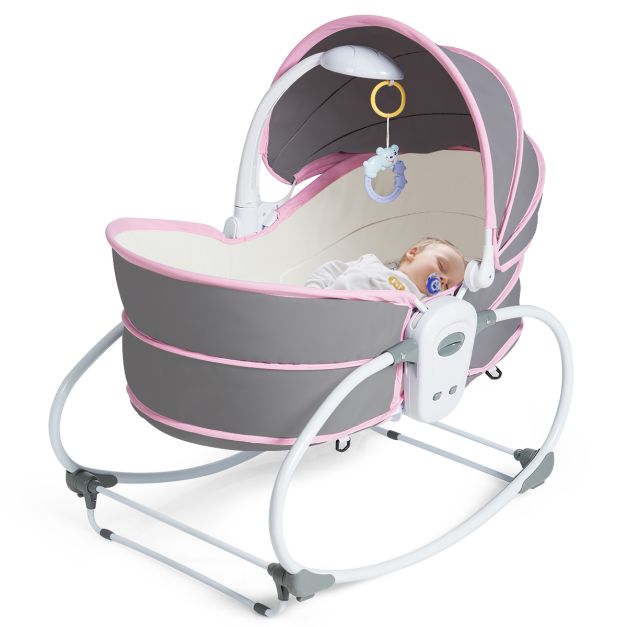 Zakenman caravan Afm 5 in 1 babyschommel multifunctionele babybed draagbaar zijbed babybed roze  - Costway