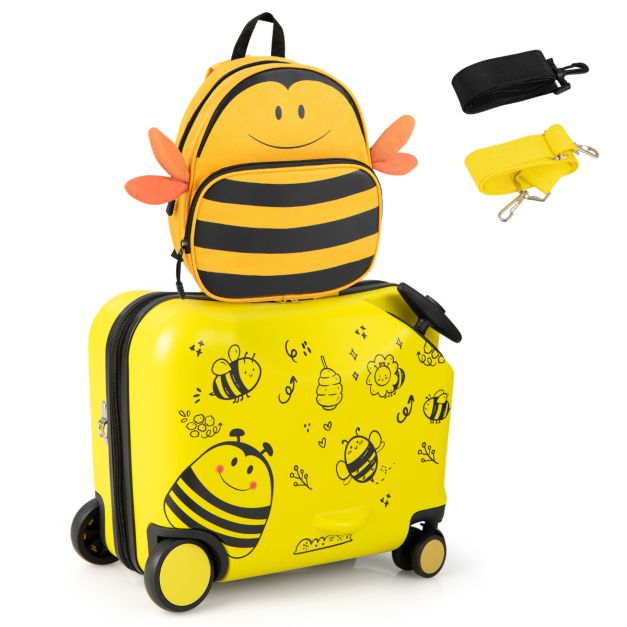 Kinderkoffer met Rugzak met Reiskoffer Hardcase-koffer Kinderen Geel - Costway