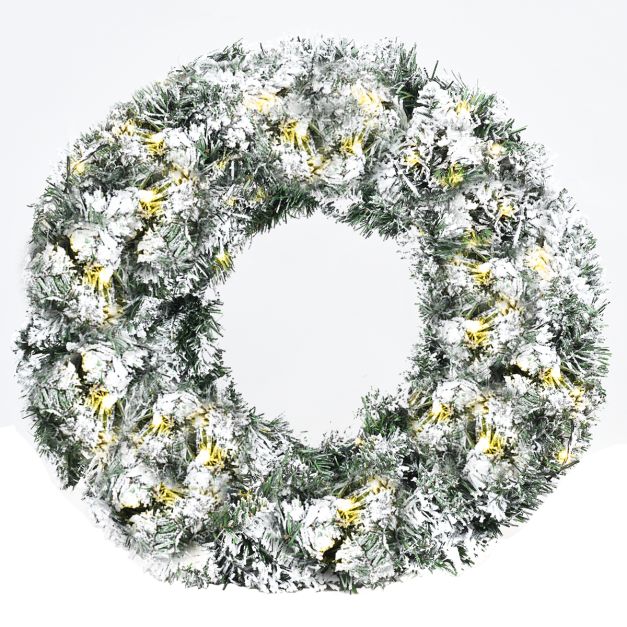 financiën Soepel Voorkeur Kerstkrans LED Kunstmatige Deur Krans Sneeuw Bedekte Grenen Krans 60cm -  Costway