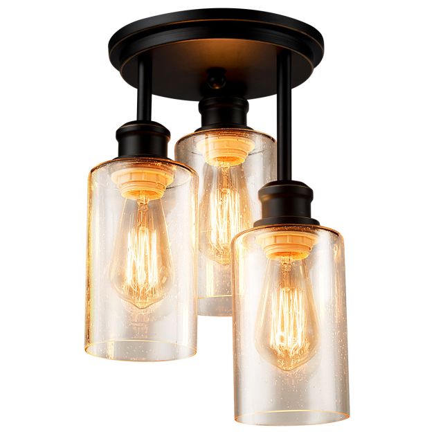 Vervolg Onschuld Betreffende Plafondlamp 3 Vlammende Glazen Plafondlamp Moderne Lamp Vintage met  Halfopen Glazen Kappen voor Keuken Eetkamer - Costway