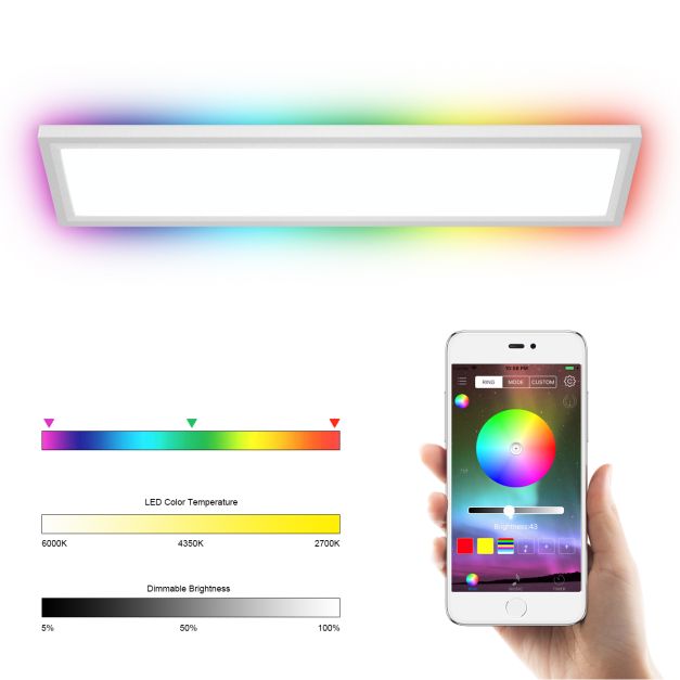 getuige Email Zin LED plafondlamp RGB lichtpaneel met app bediening Bluetooth lichtwissel met  afstandsbediening kleurrijk en dimbaar 18W 1300 lumen 196 lampen - Costway