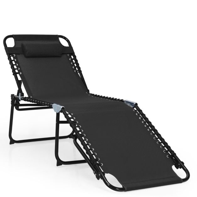 Opklapbare Ligstoel met Rugleuning om te Zonnebaden 189 x 59 x 40 cm Zwart - Costway