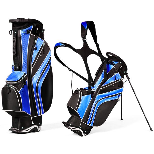 Sympton Collega nationalisme Golfkar Tas met Standaard en Parapluhouder 87 x 82 x 87 cm Zwart+Blauw -  Costway