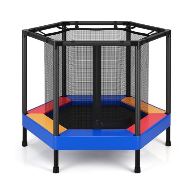 thema bekennen Vooruitzicht Ø122 cm Kindertrampoline Outdoor & Indoor Trampoline met Veiligheidsnet  Blauw + Zwart - Costway