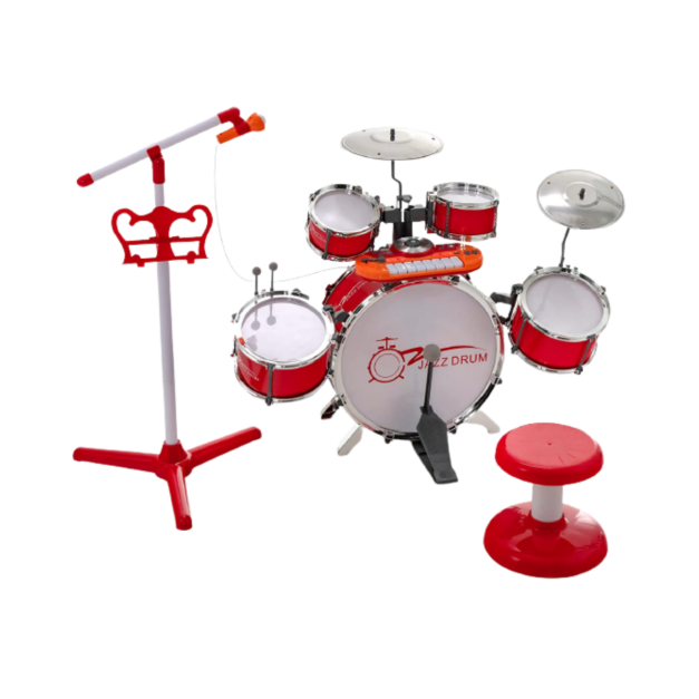 Ongewijzigd Strikt In hoeveelheid Drumstel Kids Jazz Drum & Keyboard Set met Krukje Microfoonstandaard  Bekkens Rood - Costway