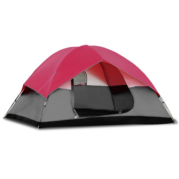 Afgeschaft dilemma Trots Campingtent 5-6 Persoons Koepeltent Pop-up Tent Dubbellaags Winddicht  300x300x165cm Rood en Grijs - Costway