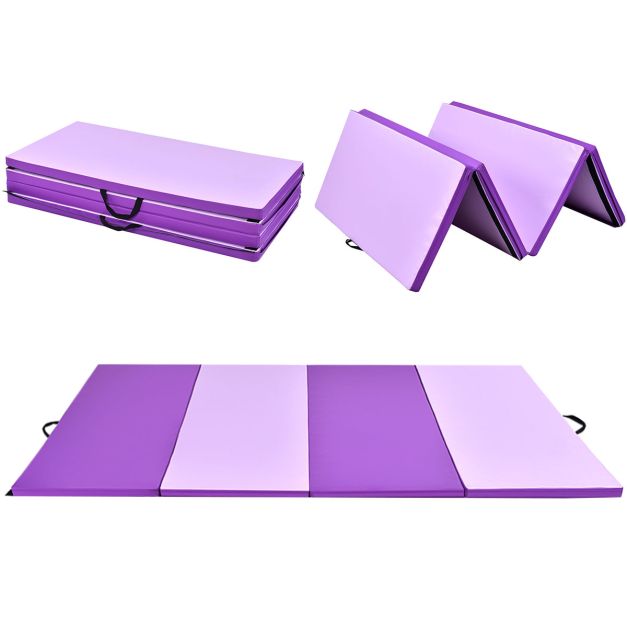 vals Vier negatief Gymnastiek Mat Opvouwbare Oefenmat Yogamat Fitnessmat Paars + Roze 240 x  120 x 5 cm - Costway