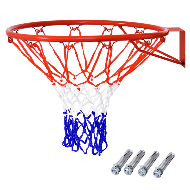 Katholiek Monet rukken Ø 45 cm Basketbalring en Net Basketbalring voor Binnen en Buiten Rood + Wit  + Blauw - Costway
