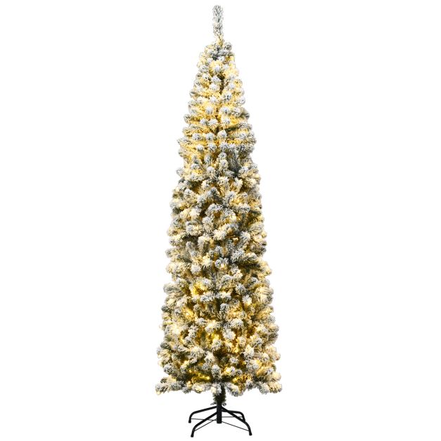 bodem Durven Klassiek Kerstboom 225 cm Pencil Kerstboom met Sneeuw en 350 Warm Witte LED Lampjes  - Costway
