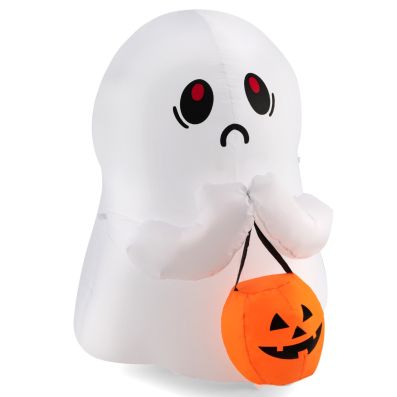 dronken bedreiging buiten gebruik 120cm opblaasbare Halloween-spook met pompoen Halloween-decoratie met  led-verlichting wit + oranje - Costway