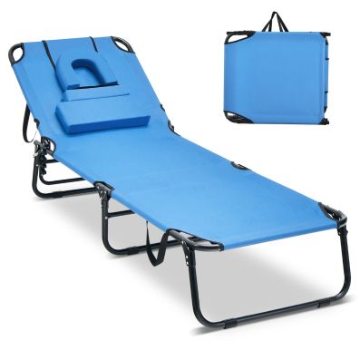 Verdikken Gevoel drie Zonneligstoel met Gezichtsopening Inklapbare Ligstoel Strandstoel Ligstoel  voor Tuin en Zwembad Blauw - Costway
