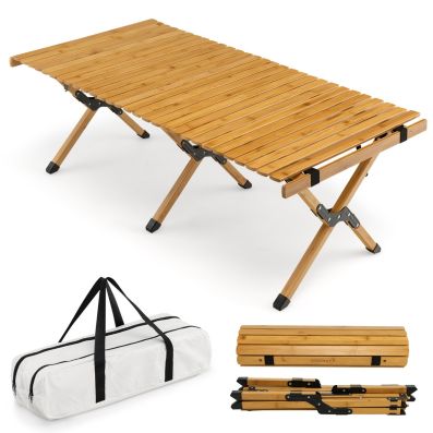 Opvouwbare Picknicktafel met Draagtas Oprolbare Bamboe Tafel 122 60 x 43,5 cm Natuur - Costway