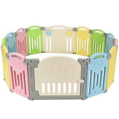 14-Paneel Baby grondbox Opvouwbare Veiligheid Speelruimte Activiteitencentrum Box Opvouwbare Kleurrijk - Costway