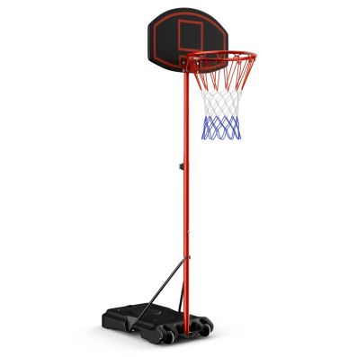 commentator Hoopvol Uil Basketbalstandaard 158 - 218 cm in Hoogte Verstelbare Basketbalring met  Standaard Zwart + Rood - Costway
