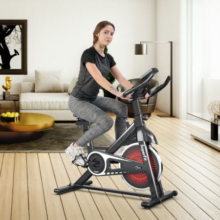 Costway Indoor Bike met 6KG Vliegwiel Hometrainer Fitnessfiets Belastbaar tot 120KG Rood