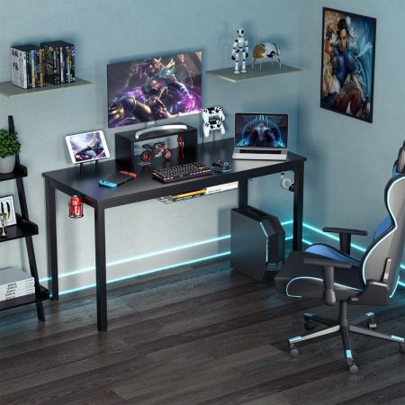Gaming tafel 140 cm Gaming bureau met monitor plank 155 x 60 x 94 cm Zwart