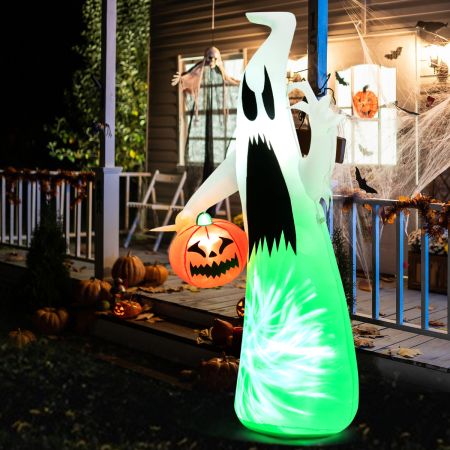 Costway 172cm hoog opblaasbaar Halloween-spook wit spook met pompoen voor tuin