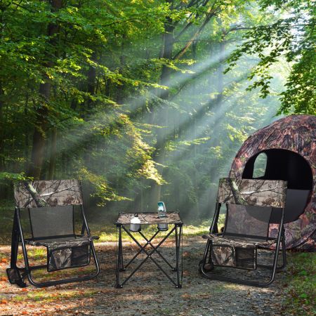 Heavy Duty draagbare & stalen frame outdoor campingtafel met 2 bekerhouders 47x47x45cm camouflagepatroon