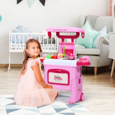 2 in 1 keuken speelgoed trolley keuken speelgoed set in hoogte verstelbaar kinderen fantasiespel speelgoed roze
