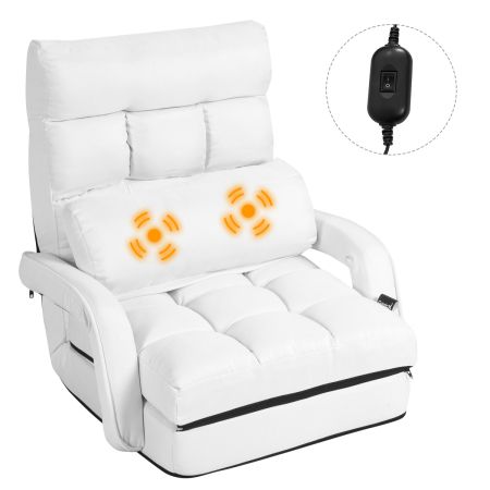 Opklapbare slaapbank sofa vloer stoel slaapbank verstelbaar met armleuningen & kussens wit
