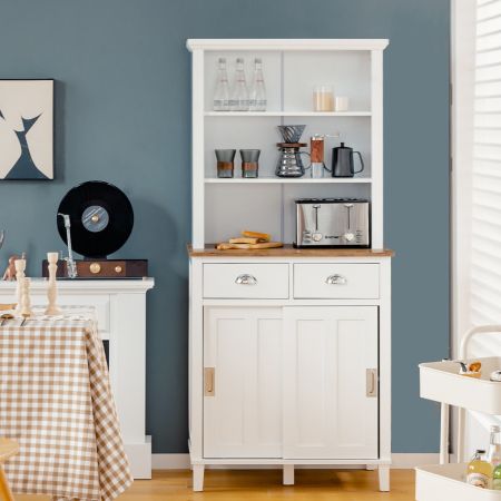 170 cm Keukenbuffet met Achterwand Vrijstaande Keuken Voorraadkast Moderne Kast met Open Planken Wit 