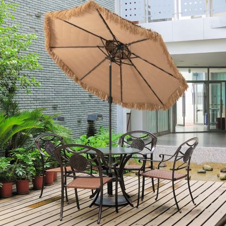metalen frame parasol, rieten parasol, 2 laags patio paraplu, Hawaiiaanse stijl parasol